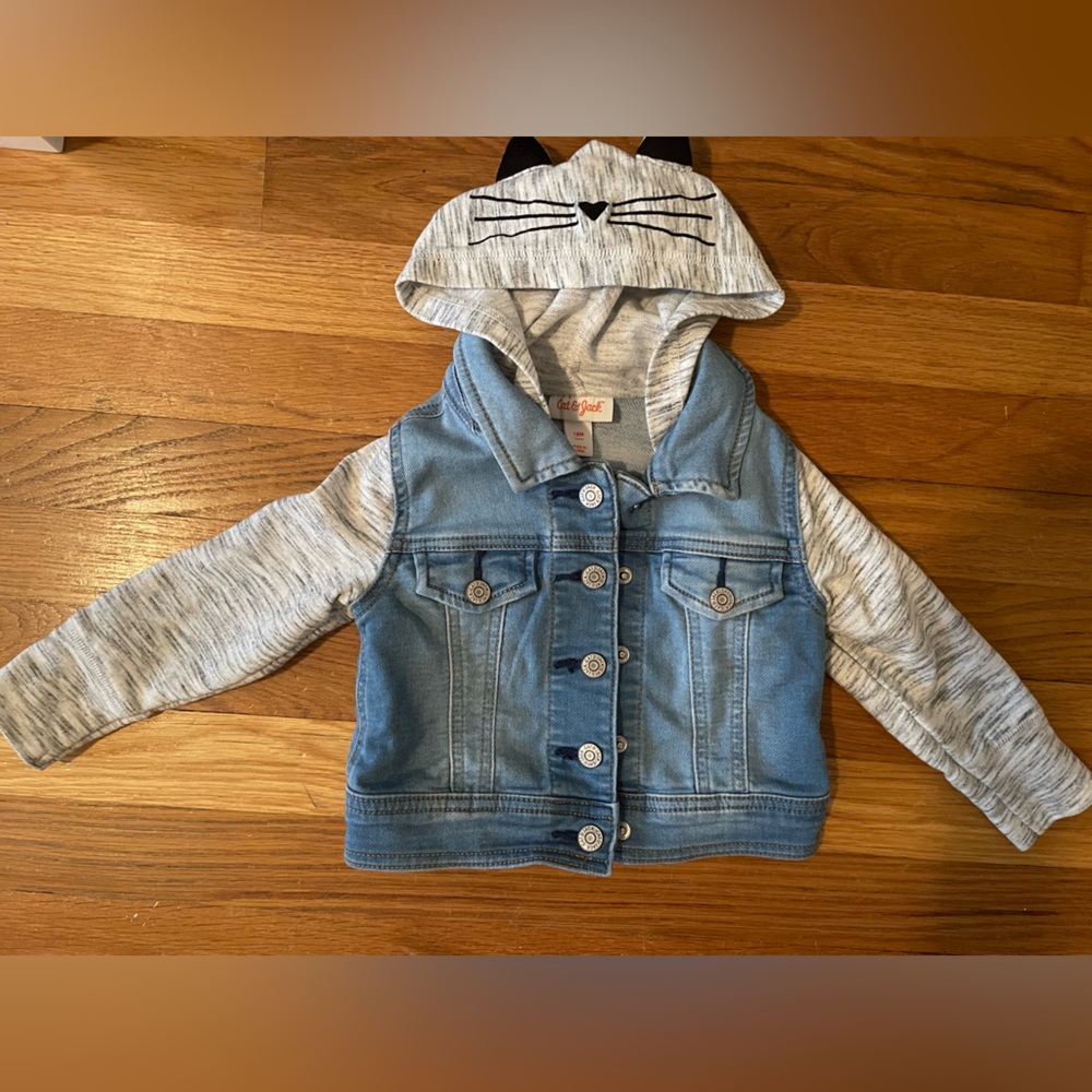 Cat & Jack Hooded Jean Jacket With Cat Ears, Baby Girl